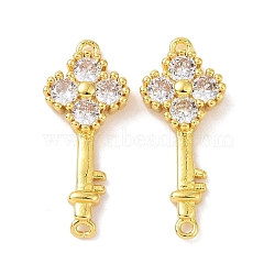 Real 18K Gold Plated Brass Pave Cubic Zirconia Connector Charms, Key Links, Clear, 20.5x9x3.5mm, Hole: 1mm(KK-L209-042G-01)