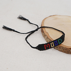 Glass Seed Braided Link Bracelet, Adjustable Word Mood Friendship Bracelet for Women, Black, 11 inch(28cm)(BJEW-A121-64A)