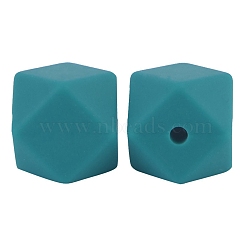 Octagon Food Grade Silicone Beads, Chewing Beads For Teethers, DIY Nursing Necklaces Making, Dark Cyan, 17mm(PW-WG43860-34)