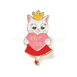 Black Golden Zinc Alloy Brooches, Enamel Pins, Cat, Heart, 32x17x2mm(JEWB-E037-06G-02)