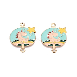 Alloy Enamel Pendants, Dinosaur Fan Connector Charms, Cadmium Free & Lead Free, Rose Gold, Turquoise, 27x22x1mm, Hole: 1.8mm(PALLOY-N176-29C-RS)