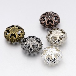 Iron Filigree Hollow Beads, Flat Round, Mixed Color, 23x12.5mm, Hole: 2mm(E060Y-M)