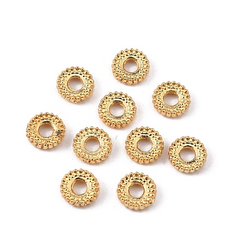 Brass Spacer Bead, Flat Round with Gear Lace, Real 18K Gold Plated, 6x1.5mm, Hole: 2mm
