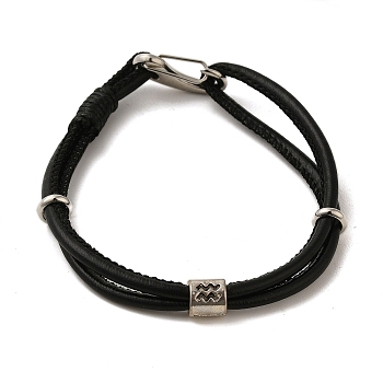 PU Leather Round Cord Multi-strand Bracelets, Constellation Alloy Bracelets for Women Men, Aquarius, 8-1/4 inch(20.9cm)