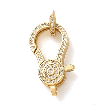 Brass Micro Pave Clear Cubic Zirconia Lobster Claw Clasps, Rack Plating, Long-Lasting Plated, Cadmium Free & Lead Free, Real 18K Gold Plated, 33mm