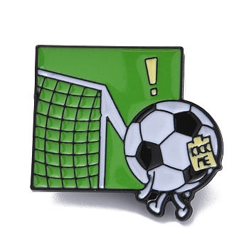 Black Alloy Brooches, Football Enamel Pins, for Backpack Clothe, Square, 26x28x1.5mm