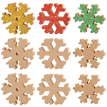 9Pcs 3 Style Snowflake Wooden Blank Display Decorations, for Home Decoration, Tan, 76x66~71x12.5mm, Hole: 6.5mm, 3pcs/style