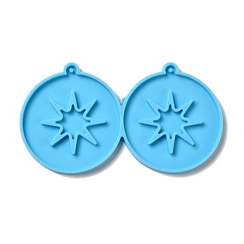 DIY Flat Round with Star Pendant Silicone Molds, Resin Casting Molds, for UV Resin & Epoxy Resin Jewelry Making, Deep Sky Blue, 58x105x4mm, Hole: 2mm, Inner Diameter: 54.5x49.5mm
