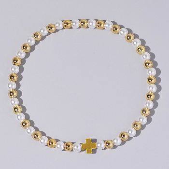 Cross Fashionable Imitation Pearl Bead Stretch Bracelets for Women