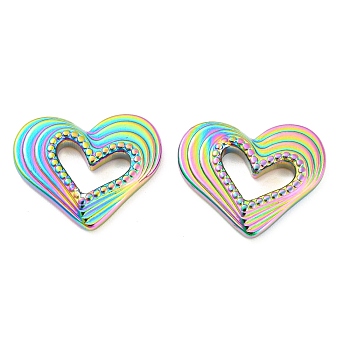 304 Stainless Steel Cabochons, Heart, Rainbow Color, 15x18x2.5mm