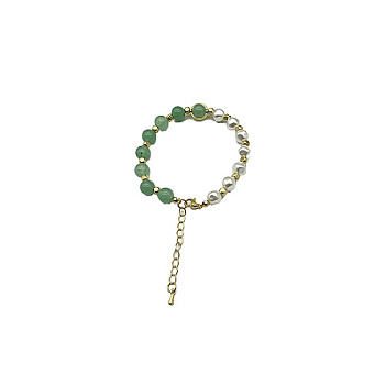 Natural Green Aventurine Round Beaded Bracelet, Golden, 7-1/8~9-1/8 inch(18~23cm)