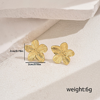 Metallic Texture Stainless Steel Flower Luxury Stud Earrings, Golden, 20x20mm