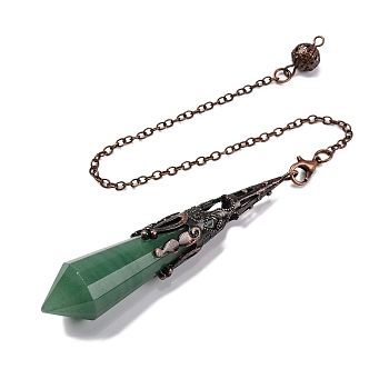 Natural Green Aventurine Pointed Dowsing Pendulum Big Pendants, Lead Free & Cadmium Free, with Red Copper Tone Brass Findings, Hexagonal Cone, 265mm, Hole: 2mm