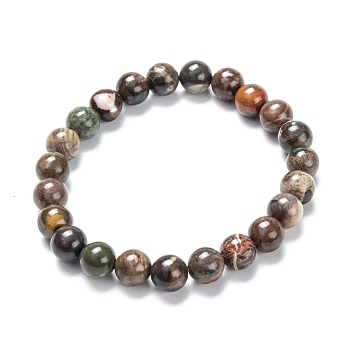 Natural Multi-Color Agate Stretch Beaded Bracelets, Round, Inner Diameter: 2-1/8 inch(5.5cm), Beads: 8~9mm