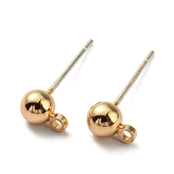 Brass Stud Earring Findings, with 925 Silver Pin, Long-Lasting Plated, Cadmium Free & Lead Free, Real 14K Gold Plated, 6x4mm, Hole: 1.2mm, Pin: 0.6mm