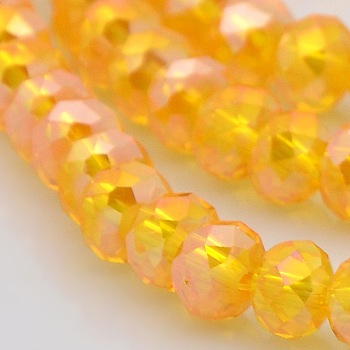 AB Color Plated Faceted Rondelle Electroplate Glass Beads Strands, Orange, 6x4mm, Hole: 1mm, about 85pcs/strand, 16 inch