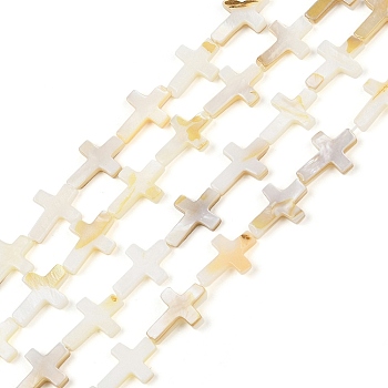 Natural Freshwater Shell Beads Strands, Cross, WhiteSmoke, 18~18.5x13x3mm, Hole: 0.5mm, about 22pcs/strand, 15.94 inch(40.5cm)