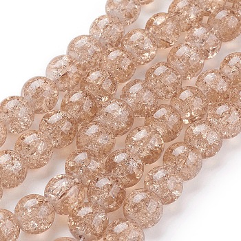 Spray Painted Crackle Glass Beads Strands, Round, BurlyWood, 10mm, Hole: 1.3~1.6mm, about 80pcs/strand, 31.4 inch