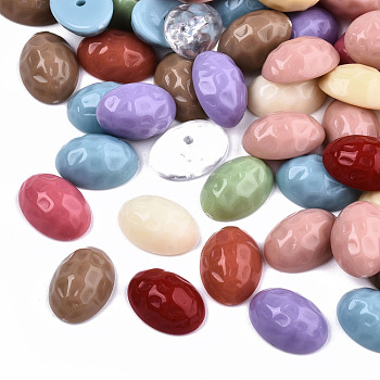 Mixed Opaque & Transparent Resin Beads, Half Drilled, Hammered Half Oval, Mixed Color, 14x10x5.5mm, Hole: 1.6mm