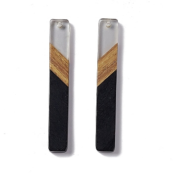 Opaque Resin & Walnut Wood Big Pendants, Rectangle Charms, Black, 52x7x3.5mm, Hole: 1.8mm