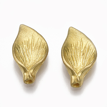 Brass Bead Caps, Nickel Free, Leaf, Raw(Unplated), 14x7.5x3mm, Hole: 1mm