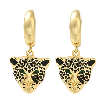 Rack Plating Leopard Brass Hoop Earrings, Long-Lasting Plated, Lead Free & Cadmium Free, Real 18K Gold Plated, 34x16.5mm