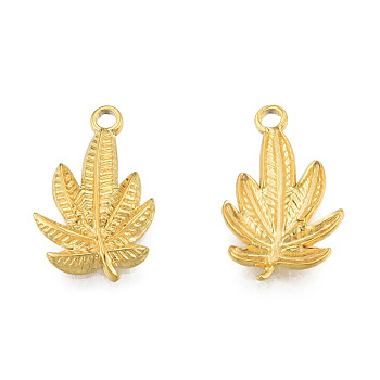 Ion Plating(IP) 304 Stainless Steel Pendants, Leaf, Real 18K Gold Plated, 22x14x2mm, Hole: 1.8mm