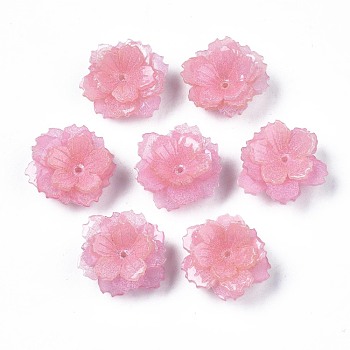 Plastic Beads, Flower, Pink, 19x20x8mm, Hole: 0.8mm