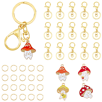 DIY Mushroom Elf Charm Keychain Making Kit, Including Alloy Enamel Pendants, Alloy Lobster Claw Clasp Keychain, 304 Stainless Steel Jump Rings, Mixed Color, 52Pcs/box