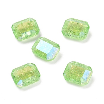 Crackle Moonlight Style Glass Rhinestone Cabochons, Flat Back & Back Plated, Rectangle, Sphinx, 10x8x4.7mm