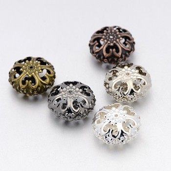 Iron Filigree Hollow Beads, Flat Round, Mixed Color, 23x12.5mm, Hole: 2mm