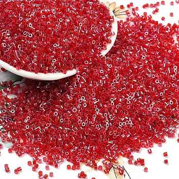 Electroplate Glass Seed Beads, Iris, Cylinder, Crimson, 1.6x1.3mm, Hole: 0.8mm, about 60000pcs/pound