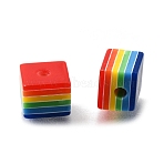 Opaque Rainbow Stripe Resin Beads, Cube, Colorful, 8x8x6.5mm, Hole: 2mm(RE-CBA0A57-07)