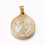 304 Stainless Steel Pendants, Flat Round with San Benito, Golden & Stainless Steel Color, 26x23x2.5mm, Hole: 4x5mm(STAS-H321-02)