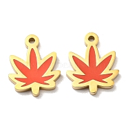 304 Stainless Steel Charms, with Enamel, Maple Leaf Charms, Real 14K Gold Plated, 13x10x1mm, Hole: 1.2mm(STAS-L022-169G)