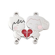 Valentine's Day 304 Stainless Steel FireBrick Enamel Man & Woman with Love Heart Connector Charms Set, Stainless Steel Color, 22x26x1mm, Hole: 1.8mm, Man: 22x11x1mm, Woman: 21.5x15x1mm, 2pcs/set(STAS-Z078-11P)