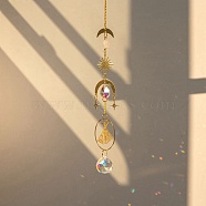 Glass Suncatcher, Brass Butterfly Wind Chime Hanging Pendant Decoration, Golden, 390mm(PW-WG84809-07)