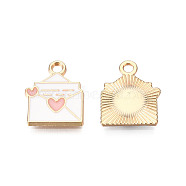 Alloy Enamel Pendants, Light Gold, Letter, Pink, 15.5x12.5x2mm, Hole: 2mm(ENAM-S119-051C)