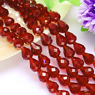 Faceted Teardrop Imitation Austrian Crystal Bead Strands, Grade AAA, Dark Red, 12x10mm, Hole: 0.9~1mm, about 33pcs/strand, 15.7 inch(G-M185-12x10mm-05A)