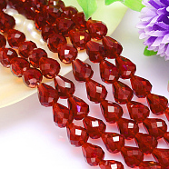 K9 Glass, Faceted Teardrop Imitation Austrian Crystal Bead Strands, Grade AAA, Dark Red, 12x10mm, Hole: 0.9~1mm, about 33pcs/strand, 15.7 inch(G-M185-12x10mm-05A)