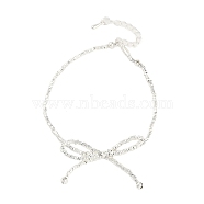 Brass Charm Bracelets for Women, Bowknot, Real Platinum Plated, 6-1/2 inch(16.5cm)(BJEW-F475-02P)