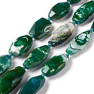 Natural Agate Beads Strands, Dyed, Faceted, Polygon, Dark Green, 27~45x16~18x6.5~9mm, Hole: 1.6mm, about 9~14pcs/strand, 15.75~17.32 inch(40~44cm)(G-F719-13C)