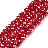 Electroplate Glass Beads Strands, AB Color Plated, Faceted, Rondelle, Red, 3.5~3.8x3mm, Hole: 0.4mm, about 113~115pcs/strand, 12.80~12.99 inch(32.5~33cm)(EGLA-A044-T3mm-B01)