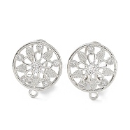 Hollow Flower Brass Micro Pave Cubic Zirconia Stud Earrings Finding, with Horizontal Loops, Cadmium Free & Lead Free, Platinum, 18.5x16mm, Hole: 1.2mm, Pin: 0.8mm(KK-E083-09P)