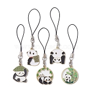 Panda Alloy Enamel Pendant Mobile Straps, Nylon Cord Mobile Accessories Decoration, Mixed Color, 9~9.5cm(HJEW-JM01347-02)