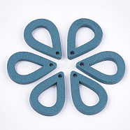 Painted Poplar Wood Pendants, teardrop, Steel Blue, 25x17x2.5mm, Hole: 1.8mm(WOOD-T021-08J)