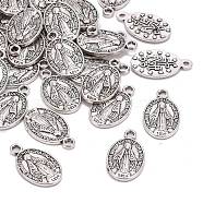 Tibetan Style Alloy Pendants, Cadmium Free & Nickel Free & Lead Free, Oval with God Father Religious Christianity, Antique Silver, 17x10x2mm, Hole: 2mm(TIBEP-3147-AS-FF)
