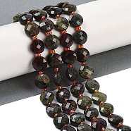 Natural Dragon Blood Beads Strands, Faceted, Flat Round, with Seed Beads, 9.5~10x5~6mm, Hole: 1mm, about 32~34pcs/strand, 15.75~14.96''(38~40cm)(G-B094-A21-01)