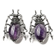 Dual-use Items Alloy Brooch, with Natural Amethyst, Spider, 49.5x35.5x15~16mm, Hole: 4x2.5mm(JEWB-C026-05C-AS)