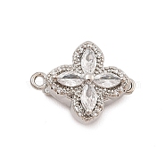 Brass Micro Pave Clear Cubic Zirconia Box Clasps, Flower, Platinum, 14x17.5x7.5mm, Hole: 1.2mm(KK-C075-22P)